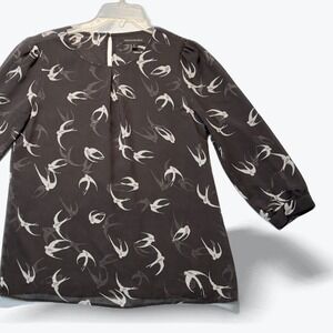 Banana Republic Blouse Keyhole Back Womens Small Black Bird Print